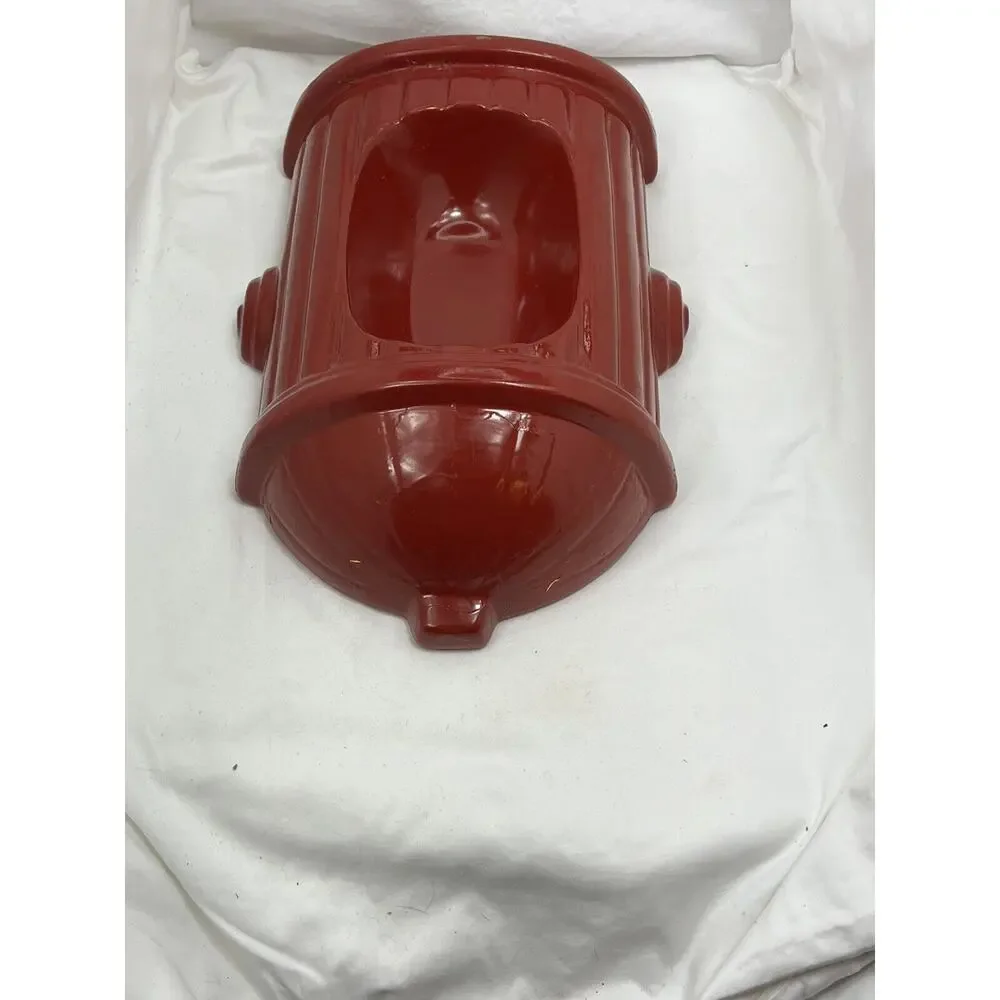 Vintage Red Fire Hydrant Dog Feeder Bowl Glazed Ceramic RARE 12” 🚒 Mid-century